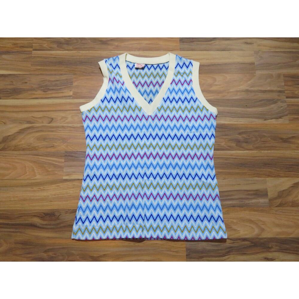 Jane Colby Shirt, Striped Colorful Sleeveless Knit Style Tank Top Sz L 1960s